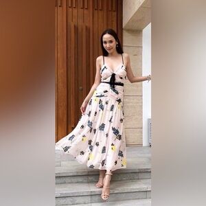 Self-Portrait Floral Midi Dress - Black and Cream